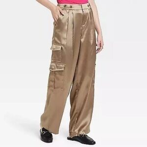 Women's High-Rise Satin Cargo Pants - A New Day Brown size 16 Holiday Parties